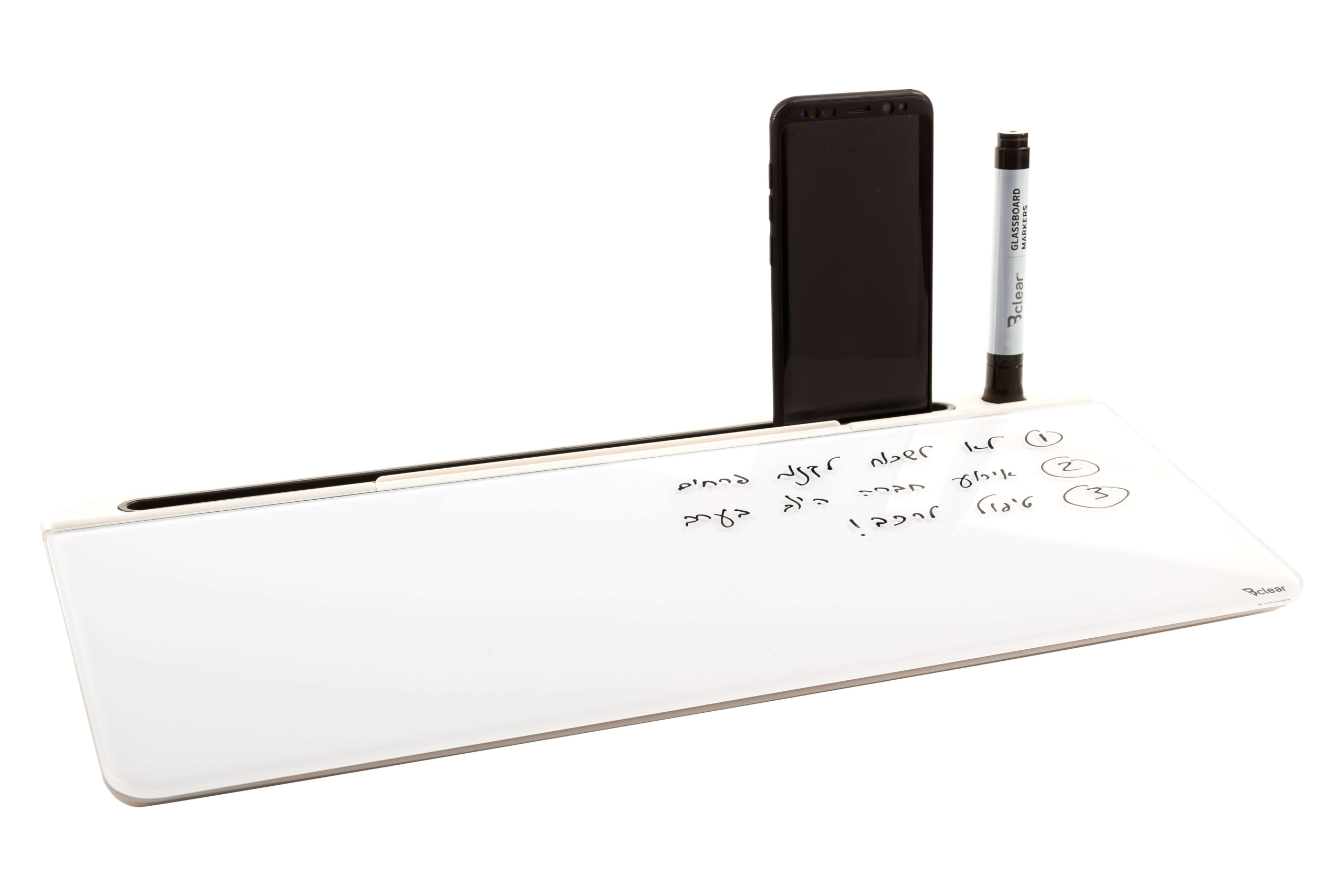 לוח זכוכית מחיק שולחני עם ארגונית Bclear - לבן
