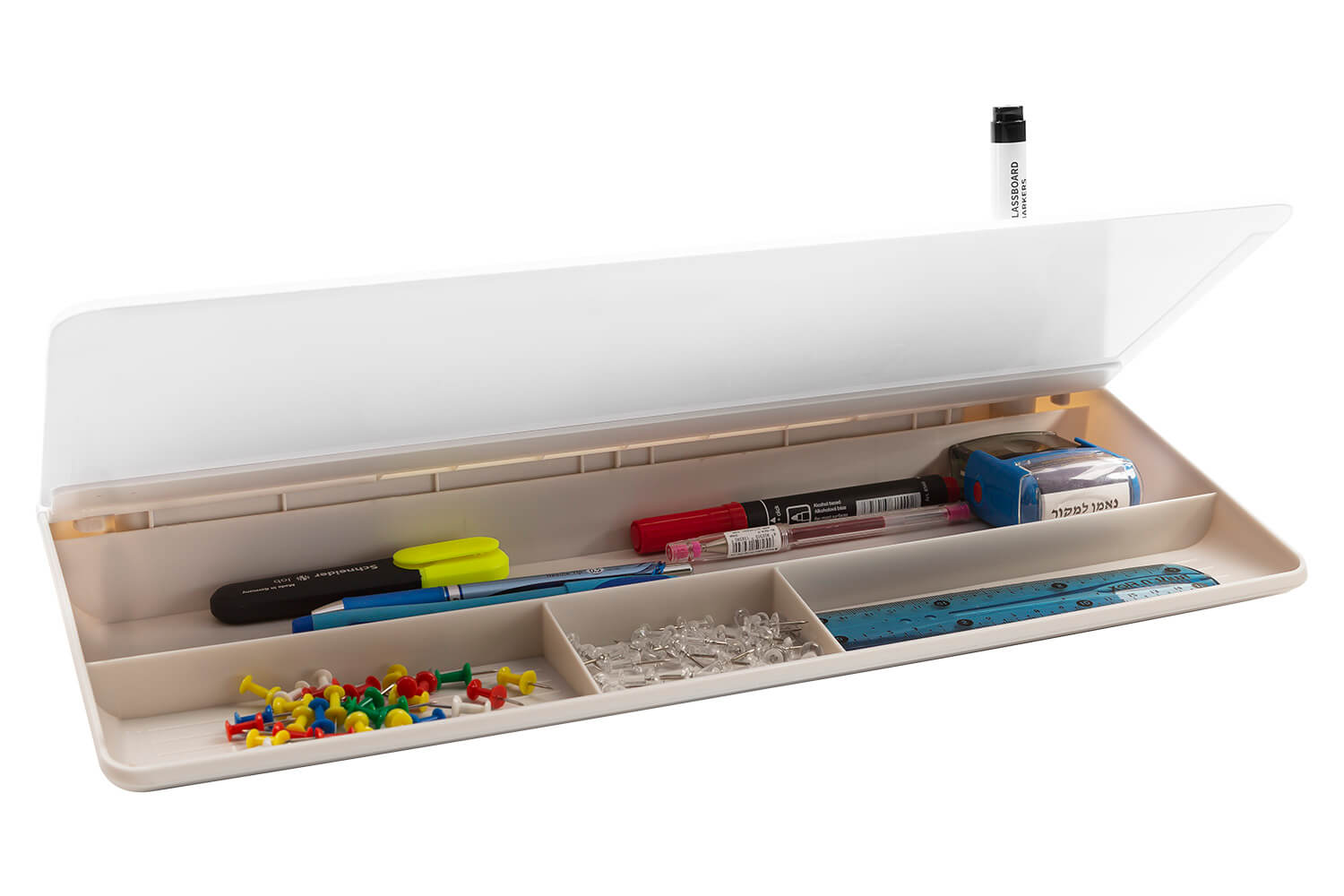 לוח זכוכית מחיק שולחני עם ארגונית Bclear - לבן